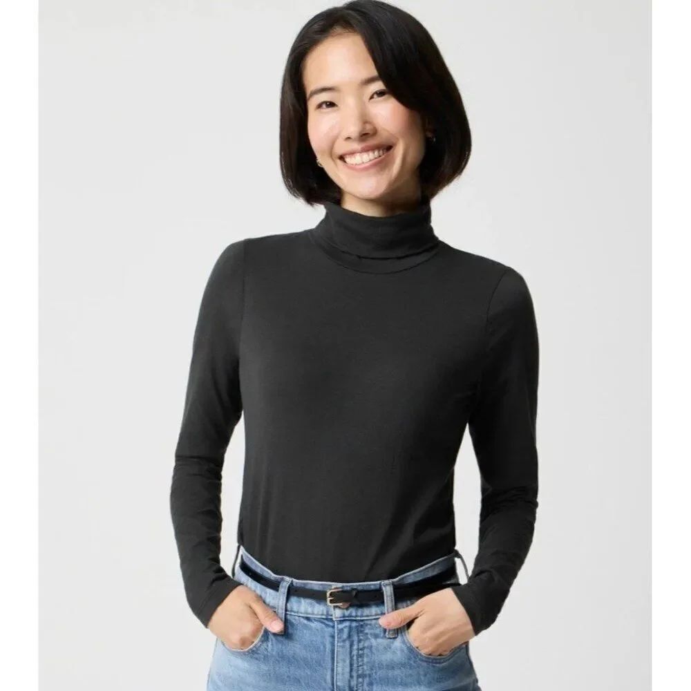 j crew womens thin tissue solid black 100% Cotton long sleeve turtleneck Xxs